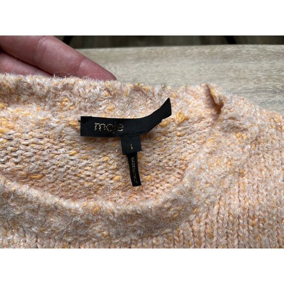 MAJE Micoly Textured Cropped Sweater In Melon Orange Size 1 or Small - Picture 4 of 9